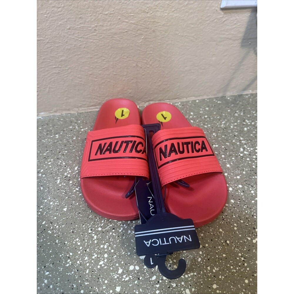 Nautica Big Boy Youth Red And Black Sandal Slides Size 1